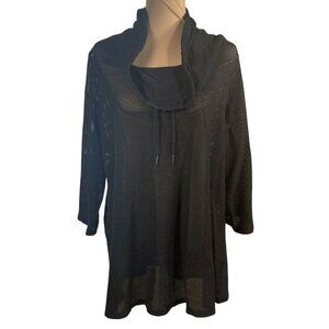 New Ave Leisure Mesh Swim Cover-up Tunic Cowl Neck Black Size 18/20